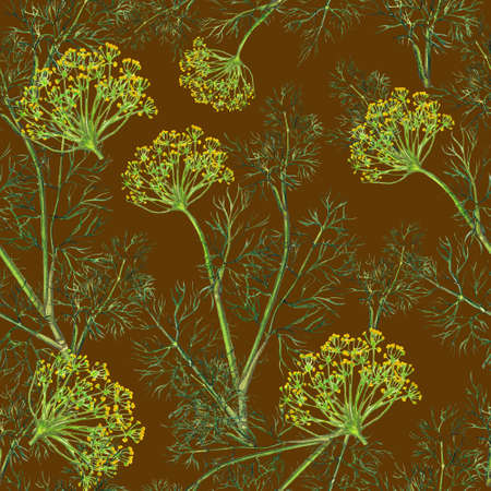 Seamless pattern of watercolor fennel plantの写真素材