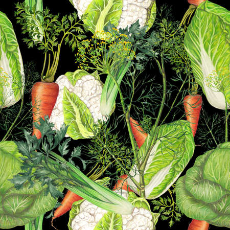 Seamless pattern of hand drawn vegetables