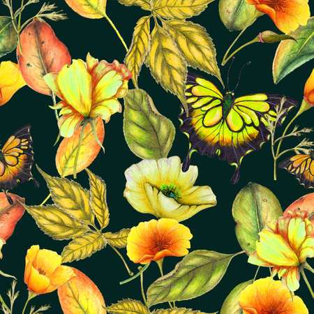 Seamless pattern of hand drawn wildflowersの写真素材
