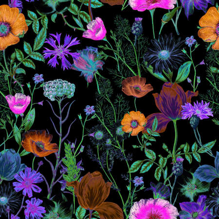 Seamless pattern of hand drawn apple flowers on stripesの写真素材