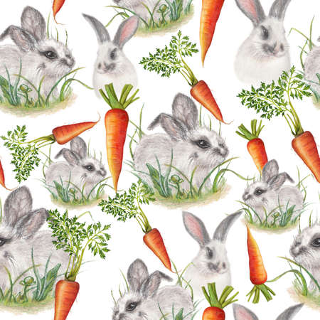 Seamless Easter pattern with cute bunniesの写真素材