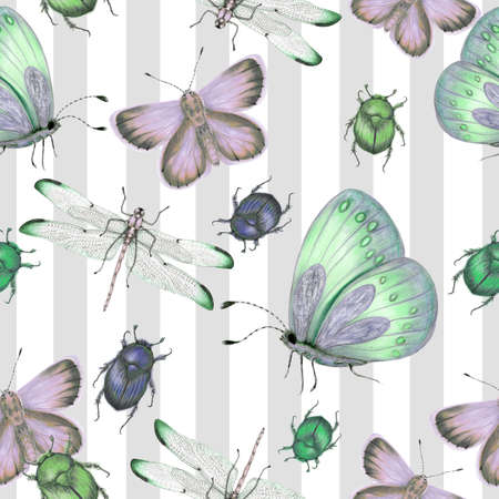 Seamless pattern of hand drawn insectsの写真素材