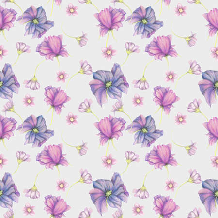 Seamless pattern of purple garden flowersの写真素材
