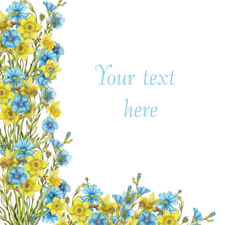 Hand drawn border of spring flowersの写真素材