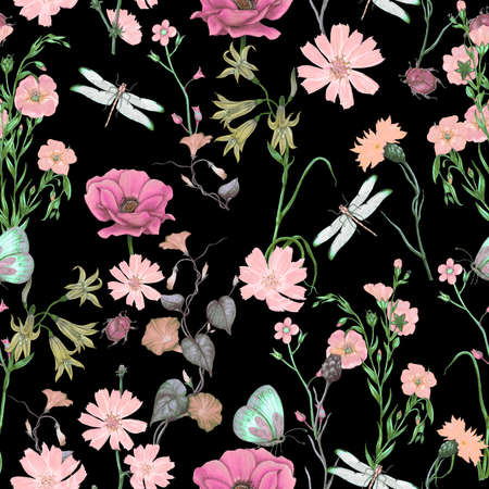 Seamless floral pattern of garden wildflowersの写真素材