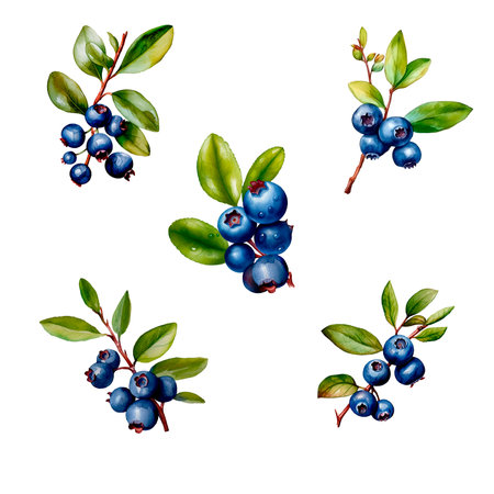 Watercolor isolated botanical set of blueberriesの素材