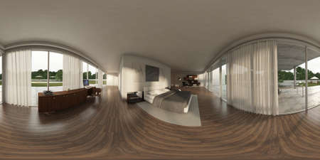 360 panorama VR , 3d rendering of interior modern bed-room. 3D illustration