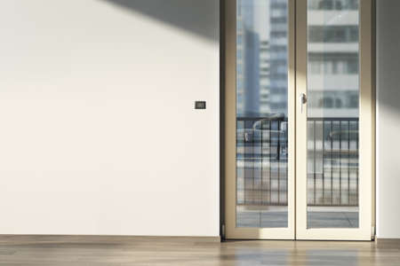 Empty home. Bright interior. 3d render. Parquet floor.の写真素材