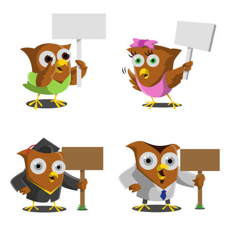 Owl Holding Wooden Boardのイラスト素材