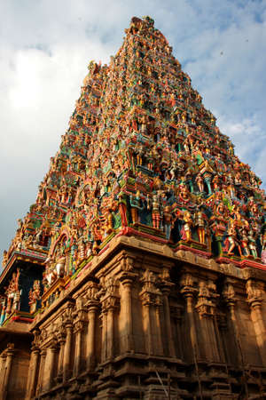 Hindu temple at Madura with hand painted hindu idols in vivid colours