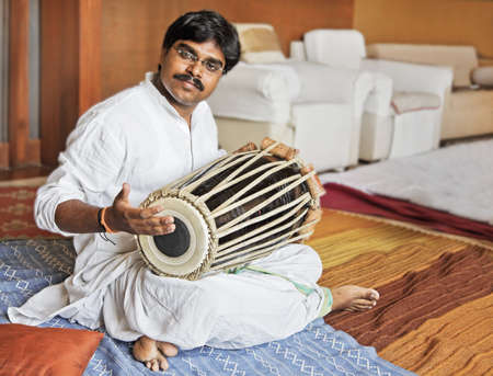 Hanumant Ghadge Tabla player from Maharashtra India during an accompaniment at private party in...