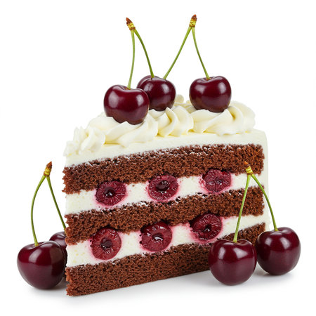 Cake with cherries isolated on white background. Clipping pathの素材