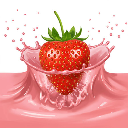 Strawberry in a splash of milk. Vector realistic illustration.の素材