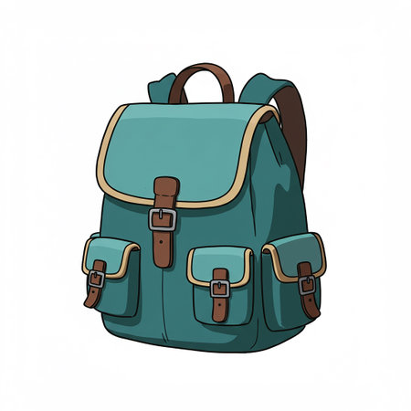 Hand drawn blue backpack isolated on a white background. Vector illustration.の素材