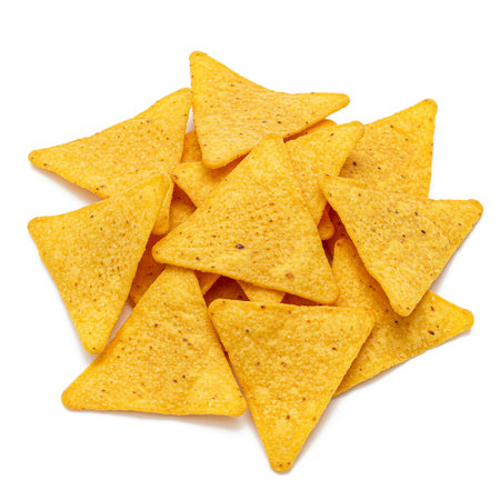 Mexican corn nachos chips isolated on white background cutoutの素材