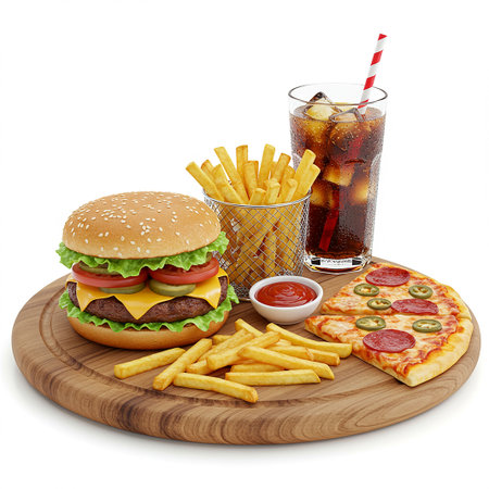 Cheese burger - American cheese burger with fresh salad and french friesの素材