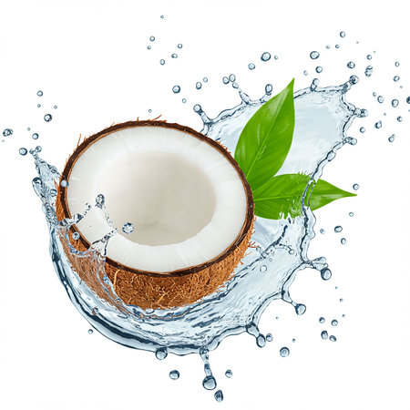 Coconut with water splash isolated on white background. Clipping pathの素材