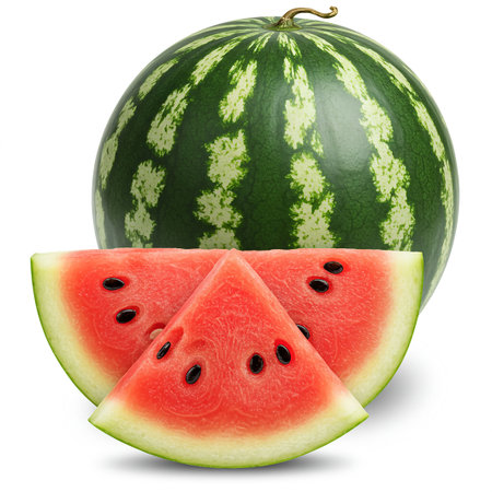 Watermelon isolated on white background. Clipping path. Full depth of field.の素材