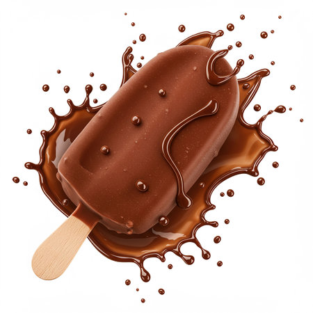Chocolate ice cream with chocolate splash isolated on white background. 3d illustrationの素材