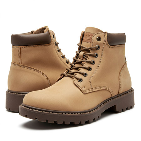 Pair of brown boots isolated on white background with clipping path.の素材