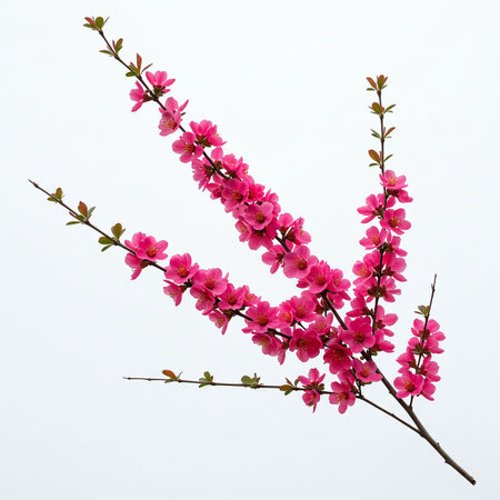 cherry blossom branch isolated on white background with clipping path.の素材