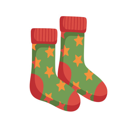 Christmas socks isolated on white background. Vector illustration in flat style.の素材