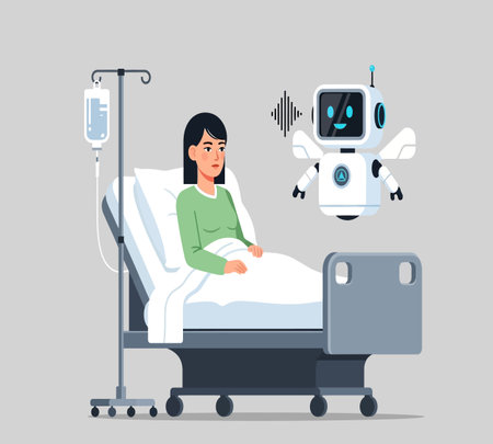 Patient in hospital bed with robot. Vector illustration in flat styleの素材