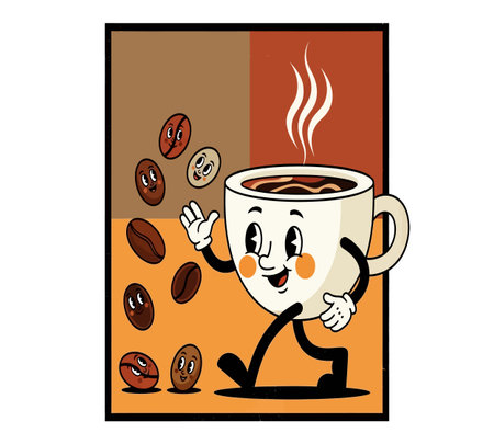 Coffee cup and coffee beans cartoon vector illustration graphic design.の素材