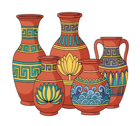 Greek vases with patterns vector illustration graphic design vector illustration graphic designの素材