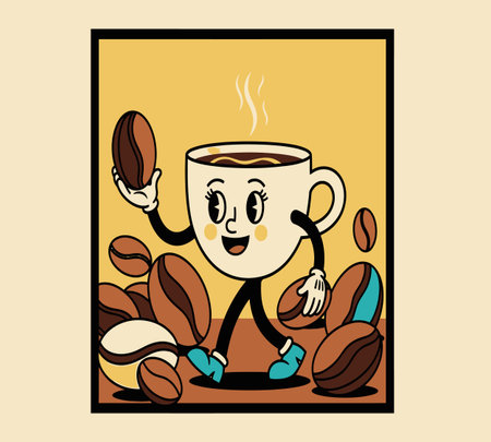 Coffee cup with coffee beans in cartoon style. Vector illustrationの素材