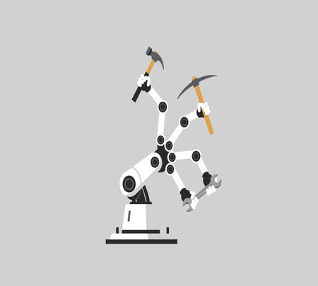 Robotic arm with pickaxe. Vector illustration in flat style.の素材