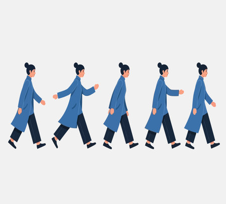 Vector illustration of a woman walking in a row. Flat style.の素材