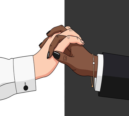 Businessman and businesswoman holding hands. Vector illustration in cartoon styleの素材