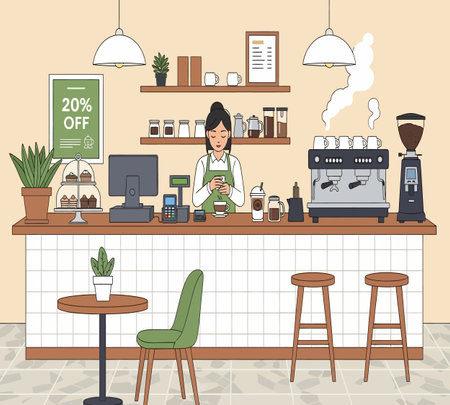 Coffee shop interior design, vector illustration eps 10.の素材