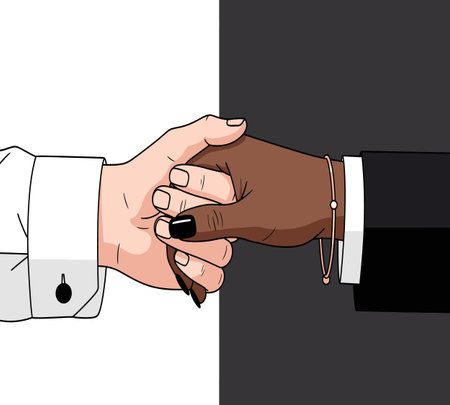 Handshake of a businessman and a businesswoman. Vector illustration.の素材