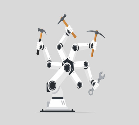 Robotic arm with tools. Vector illustration in a flat style.の素材