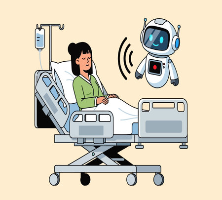 Robot with patient in hospital bed. Vector illustration in cartoon styleの素材