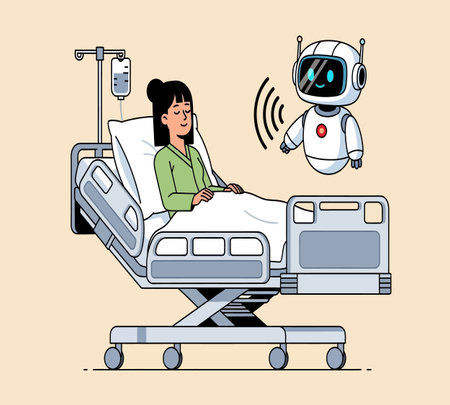 Robot doctor with patient in hospital bed. Vector illustration in cartoon styleの素材
