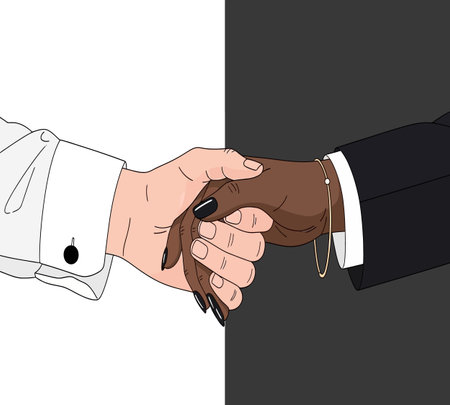 Handshake of business people on white and black background. Vector illustration.の素材
