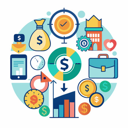 Financial growth concept with icons for money, business, investment, and time.のイラスト素材