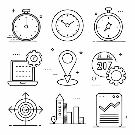 Set of line icons related to time, technology, and business.のイラスト素材