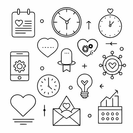 Black and White Heart Icons on White Background.のイラスト素材