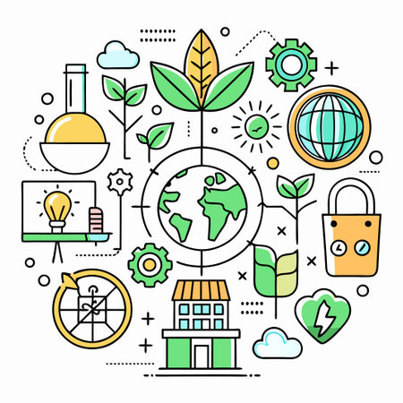 Line art illustration of green business initiatives and global sustainability.のイラスト素材