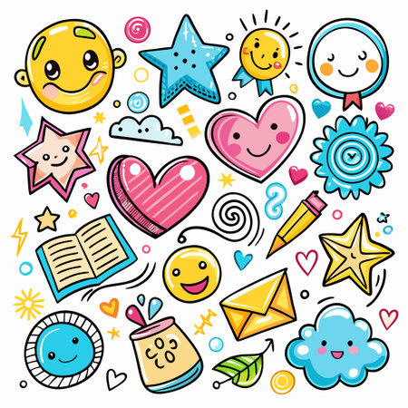 Hand drawn doodle colorful cute illustration.のイラスト素材