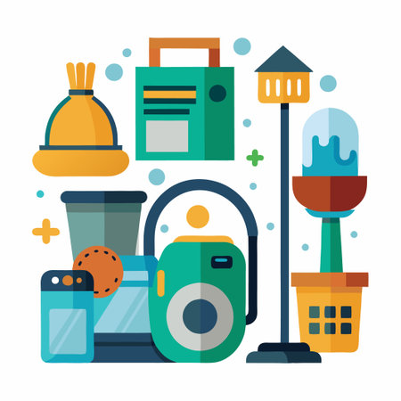 Colorful set of house items in a flat design.のイラスト素材