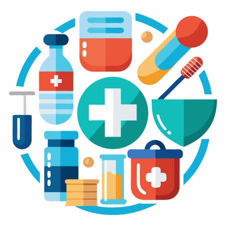 Colorful medical icons in a circle.のイラスト素材