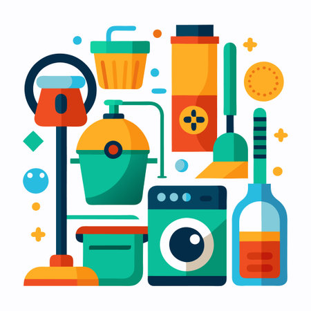 A Colorful Collection of Cleaning Supplies.のイラスト素材