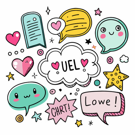 Cute cartoon speech bubbles and hearts.のイラスト素材