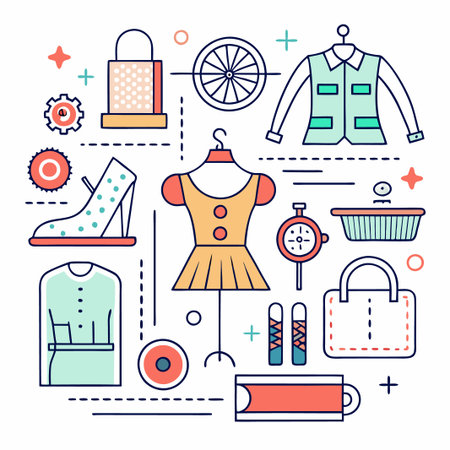 Fashion design elements in a colorful outline style.のイラスト素材