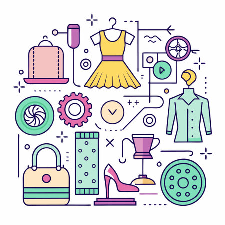 Line Art Illustration of Fashion Items and Accessories.のイラスト素材